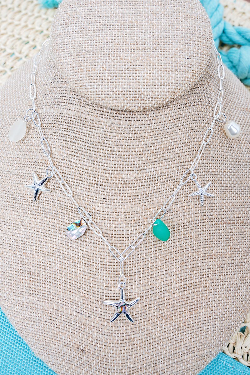 Blue Lagoon Starfish Silvertone Charm Necklace - Wholesale Accessory Market