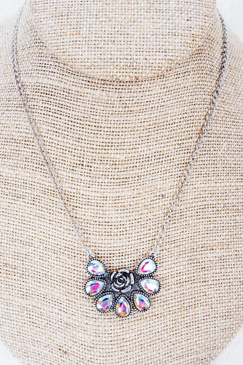 Iridescent Rosecrest Silvertone Necklace - Wholesale Accessory Market