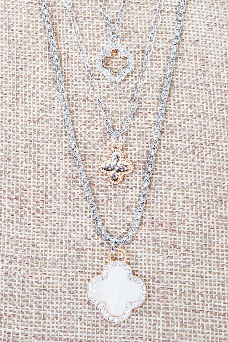 Ava Pearl Quatrefoil Two - Tone Layered Necklace - Wholesale Accessory Market