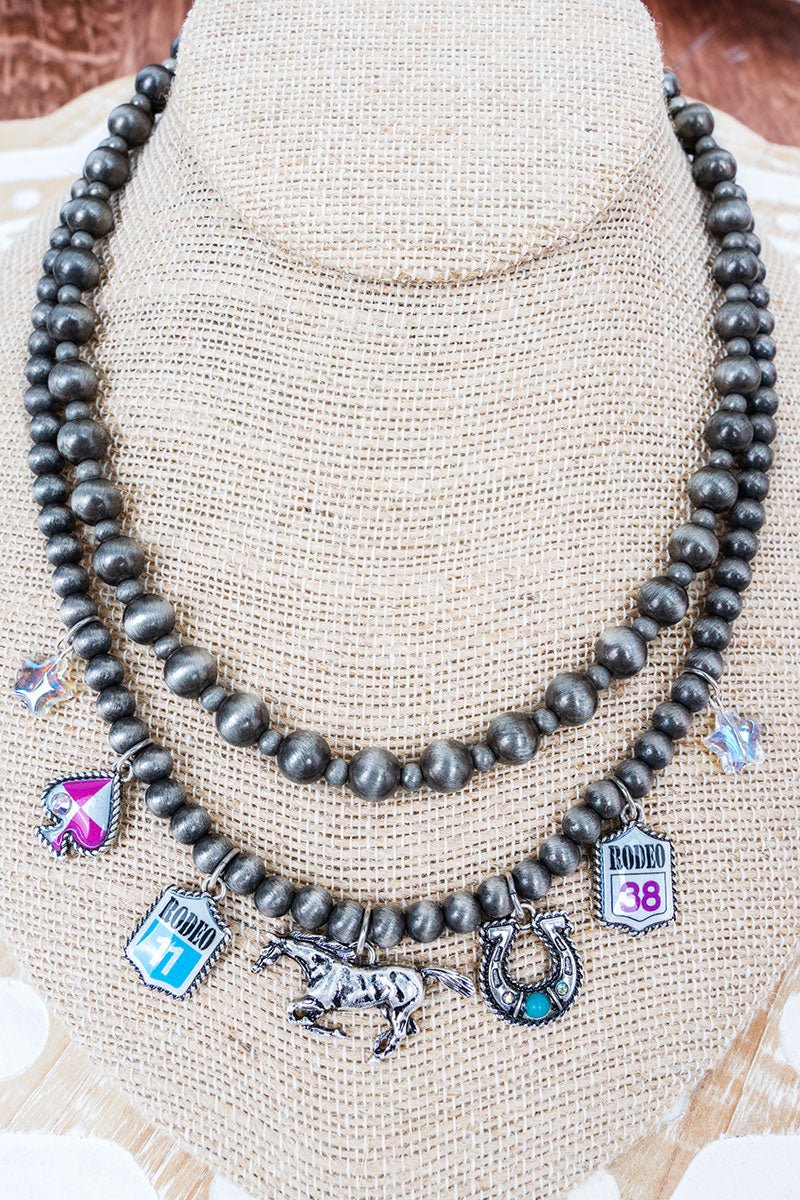 Arena Draw Silver Pearl Layered Necklace - Wholesale Accessory Market