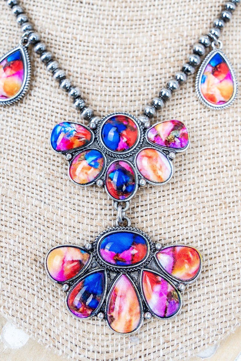 Sunset Stampede Silvertone Charm Necklace - Wholesale Accessory Market