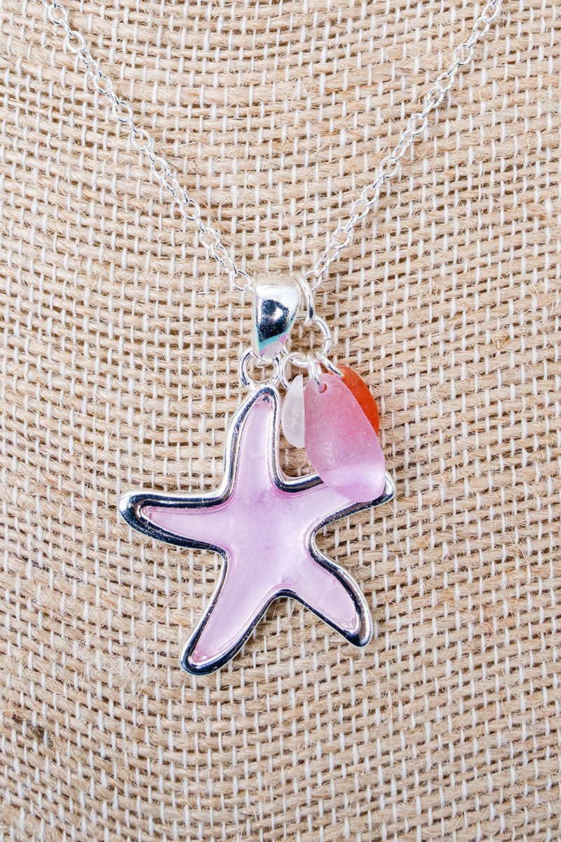 Sunlit Seas Pink Starfish Silvertone Necklace - Wholesale Accessory Market