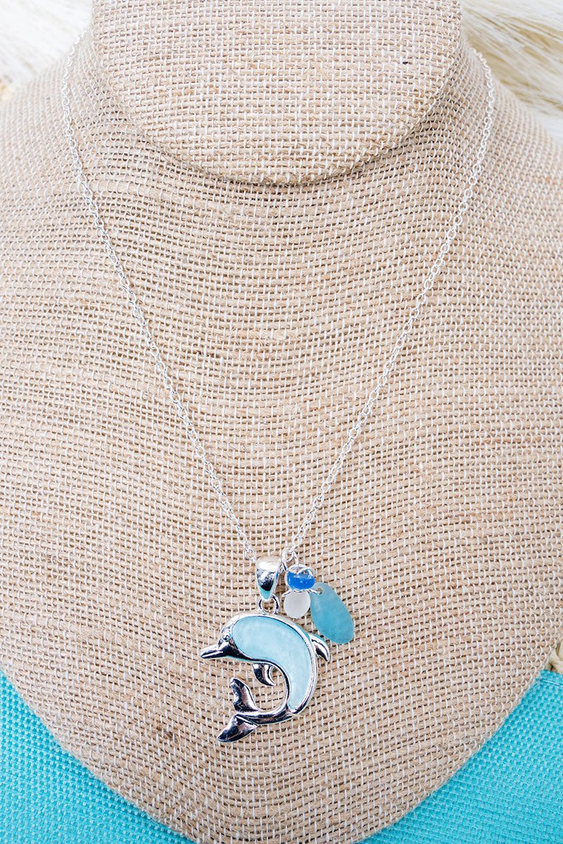 Sunlit Seas Blue Dolphin Silvertone Necklace - Wholesale Accessory Market