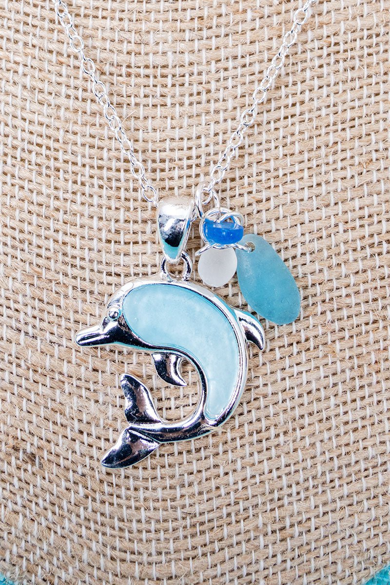 Sunlit Seas Blue Dolphin Silvertone Necklace - Wholesale Accessory Market