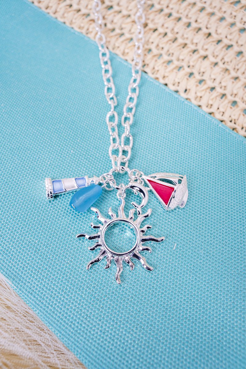 Sunny Sail Away Silvertone Cluster Pendant Necklace - Wholesale Accessory Market