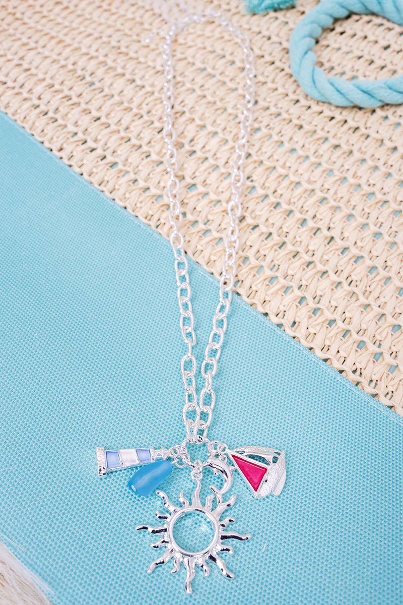 Sunny Sail Away Silvertone Cluster Pendant Necklace - Wholesale Accessory Market