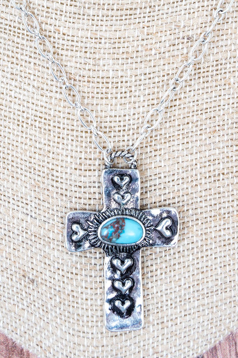 Turquoise Mercy Made Silvertone Necklace - Wholesale Accessory Market