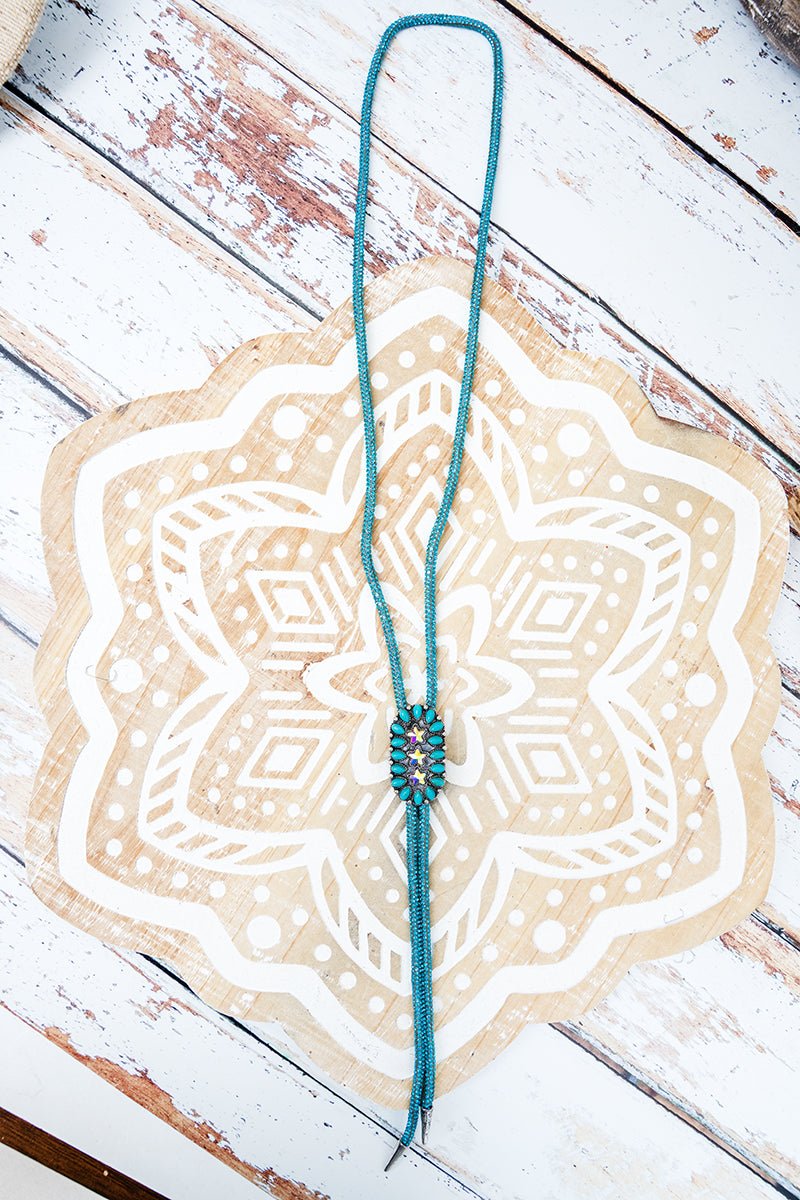 Sierra Starlight Turquoise Crystal Bolo Necklace - Wholesale Accessory Market