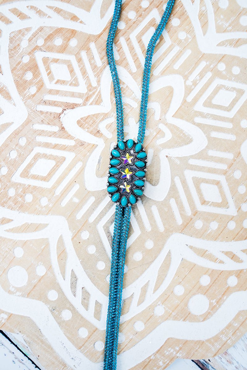 Sierra Starlight Turquoise Crystal Bolo Necklace - Wholesale Accessory Market
