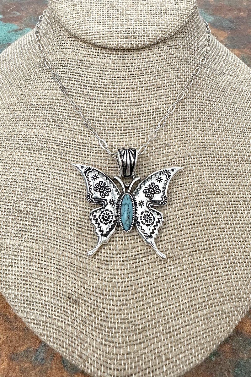 Turquoise Desert Flutter Silvertone Necklace - Wholesale Accessory Market
