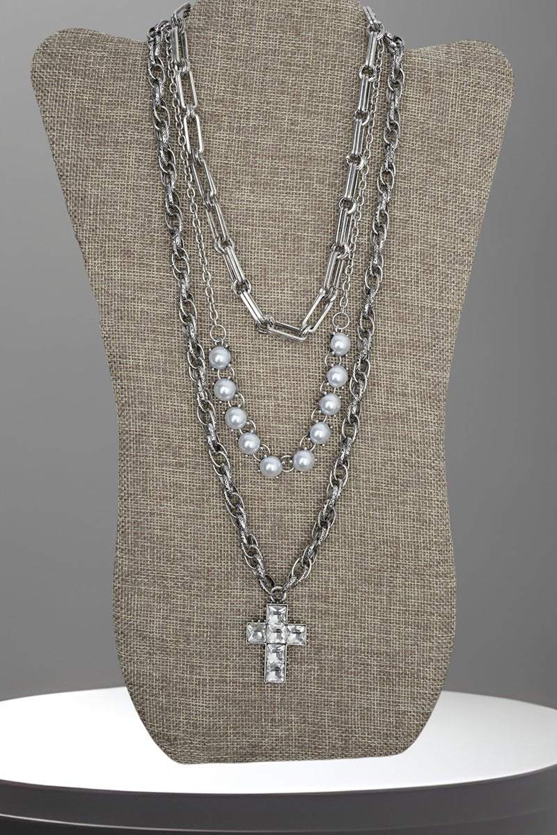 Cowgirl Grace & Glam Silvertone and Pearl Layered Necklace - Wholesale Accessory Market