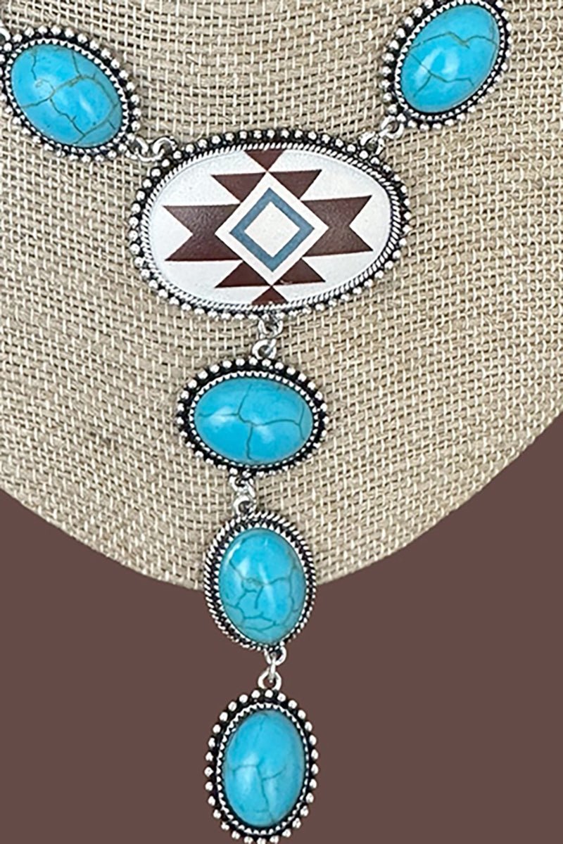 Turquoise & Brown Sunwoven Mesa Silvertone Y Necklace - Wholesale Accessory Market
