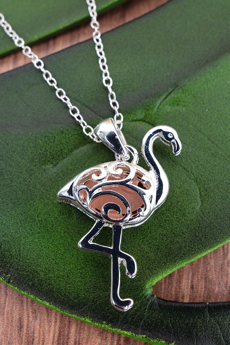 Seaglass Cove Pink Flamingo Silvertone Necklace - Wholesale Accessory Market