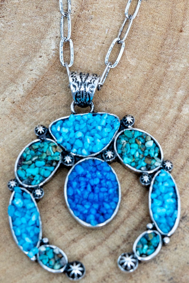 Turquoise Mosaic Ridge Arch Silvertone Necklace - Wholesale Accessory Market