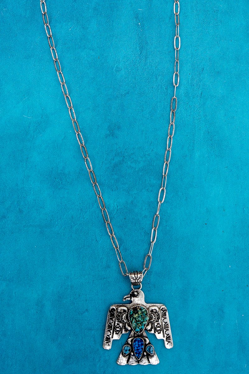 Turquoise Mosaic Ridge Thunder Silvertone Necklace - Wholesale Accessory Market