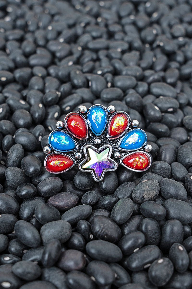 Stars & Spurs Silvertone Stretch Ring - Wholesale Accessory Market