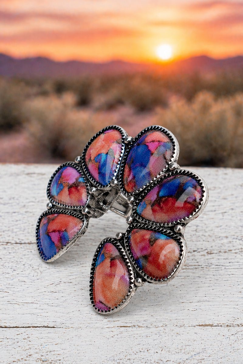Sunset Spirit Silvertone Stretch Ring - Wholesale Accessory Market