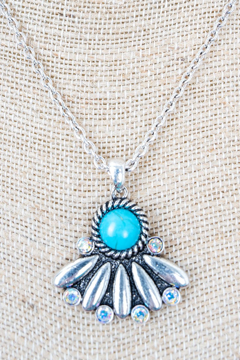 Turquoise Pikes Peak Silvertone Necklace and Earring Set - Wholesale Accessory Market