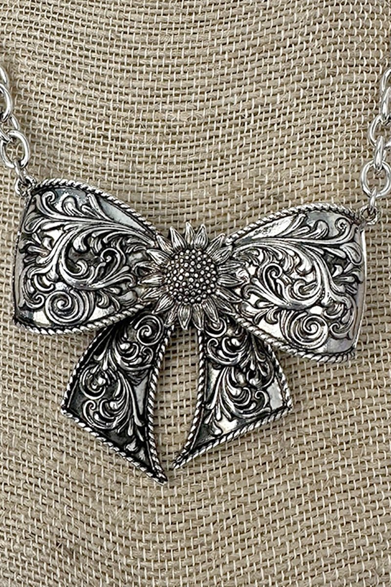 Prairie Ribbon Silvertone Necklace and Earring Set - Wholesale Accessory Market