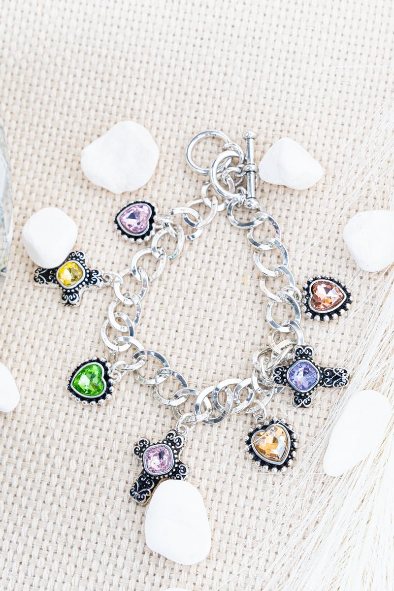 Galesong Silvertone Crystal Charm Bracelet - Wholesale Accessory Market