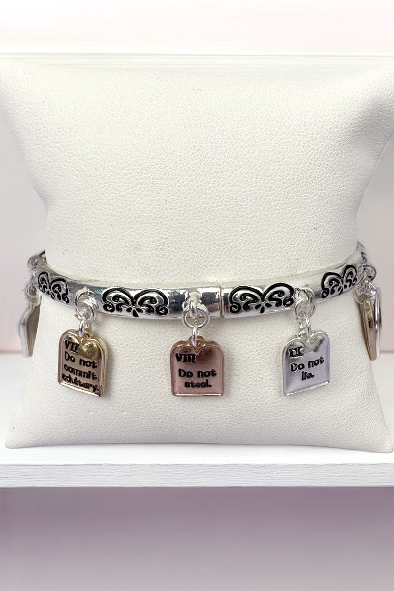 10 Commandments Tri - Tone Charm Bracelet - Wholesale Accessory Market