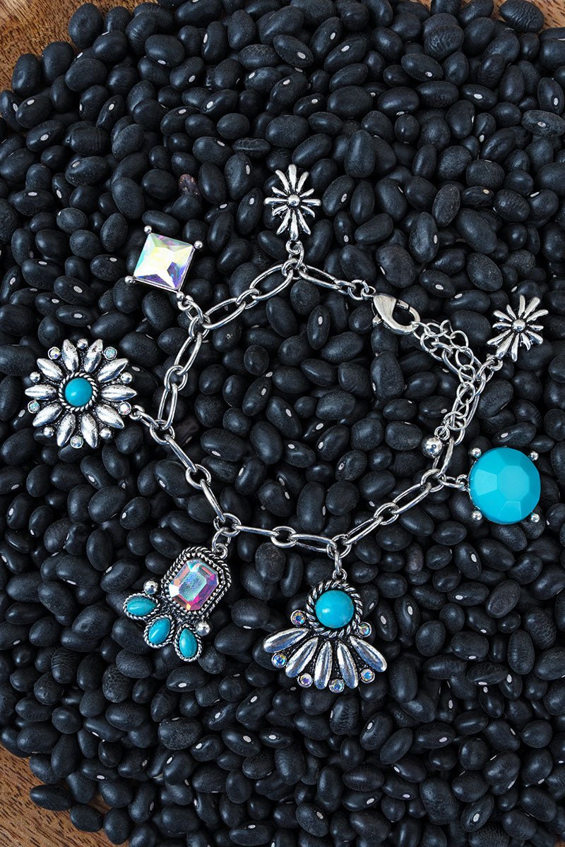 Turquoise Desert Diva Silvertone Charm Bracelet - Wholesale Accessory Market