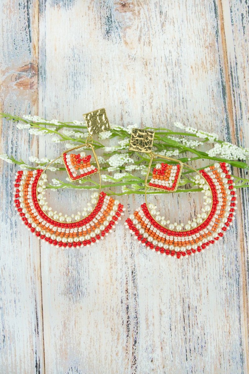 SALE! Angel Island Coral Seed Bead Hoop Earrings - Wholesale Accessory Market