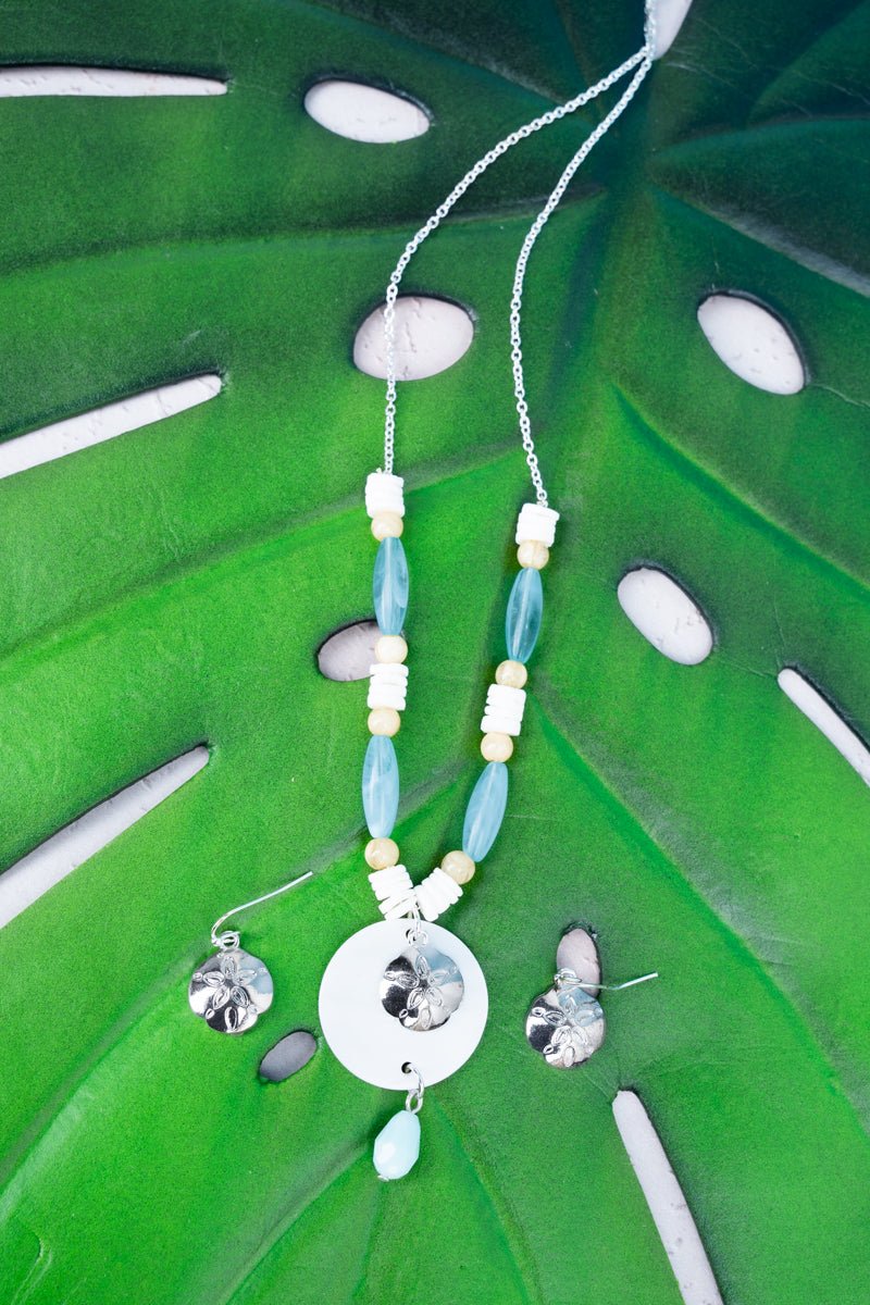 SALE! Hawaii Life Sand Dollar Beaded Necklace and Earring Set - Wholesale Accessory Market