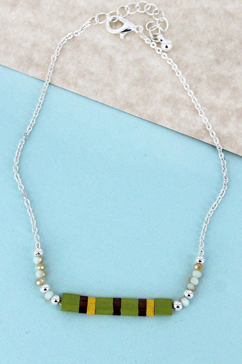 SALE! Green Tile and Faceted Bead Silvertone Anklet - Wholesale Accessory Market
