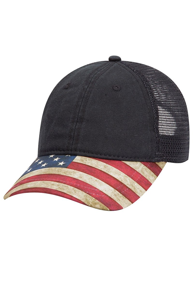 OTTO Black with USA Flag Low Profile Trucker Hat - Wholesale Accessory Market