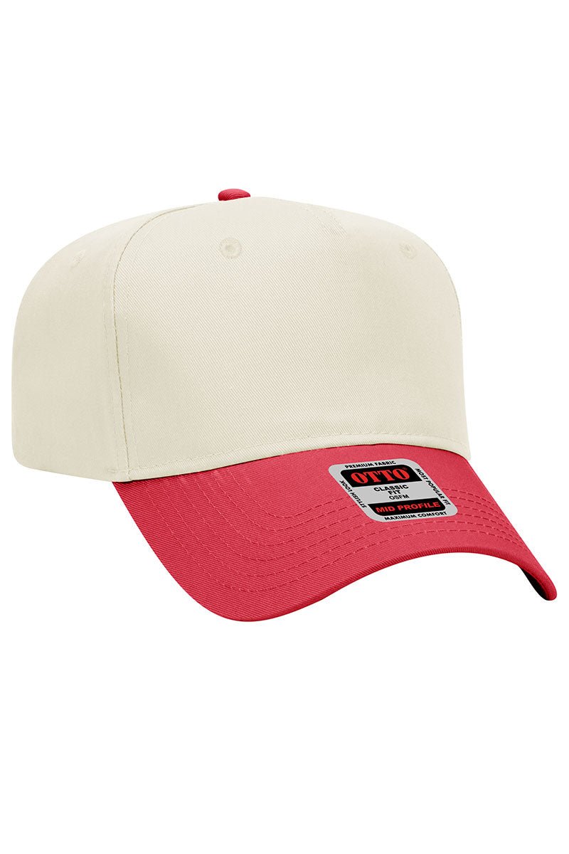 OTTO Red and Natural Crown Split Mid Profile Baseball Cap - Wholesale Accessory Market