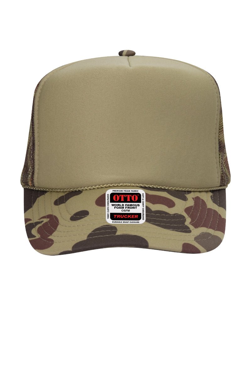 OTTO Camo with Moss Green Foam Front High Crown Trucker Hat - Wholesale Accessory Market