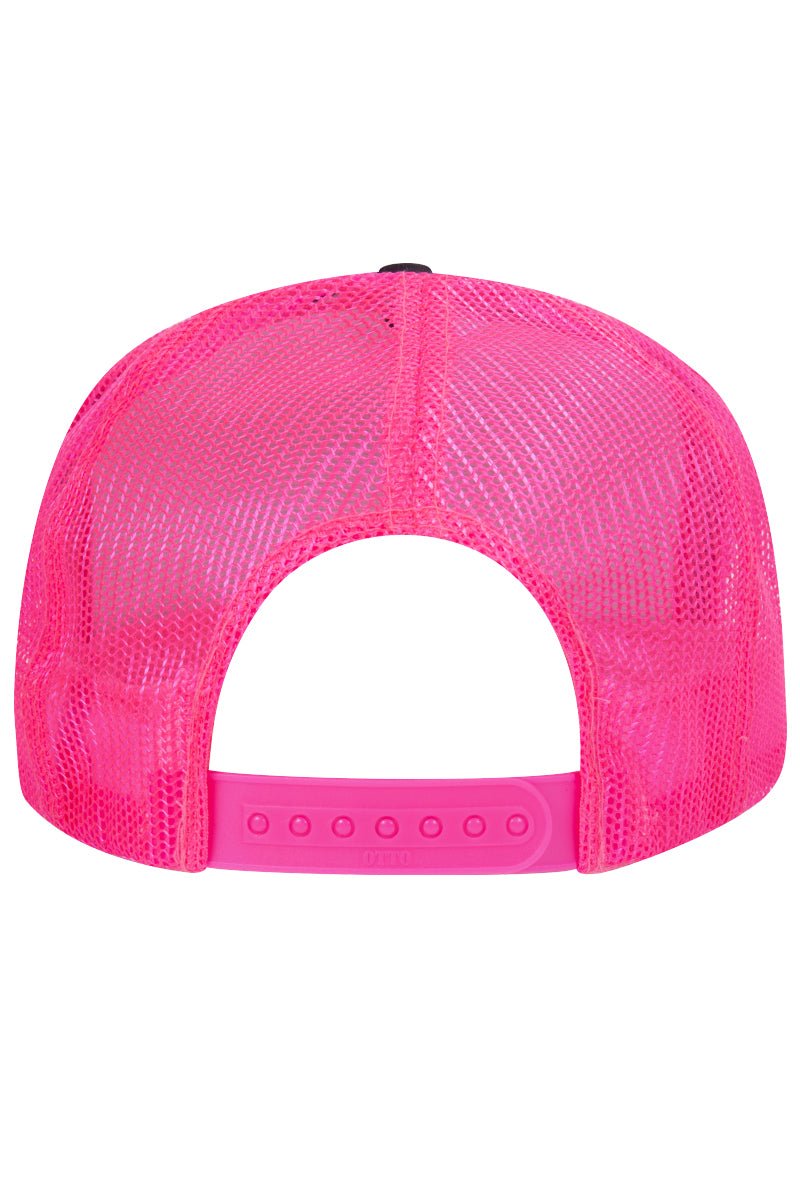 OTTO Black and Neon Pink Foam Front High Crown Back Split Color Trucker Hat - Wholesale Accessory Market