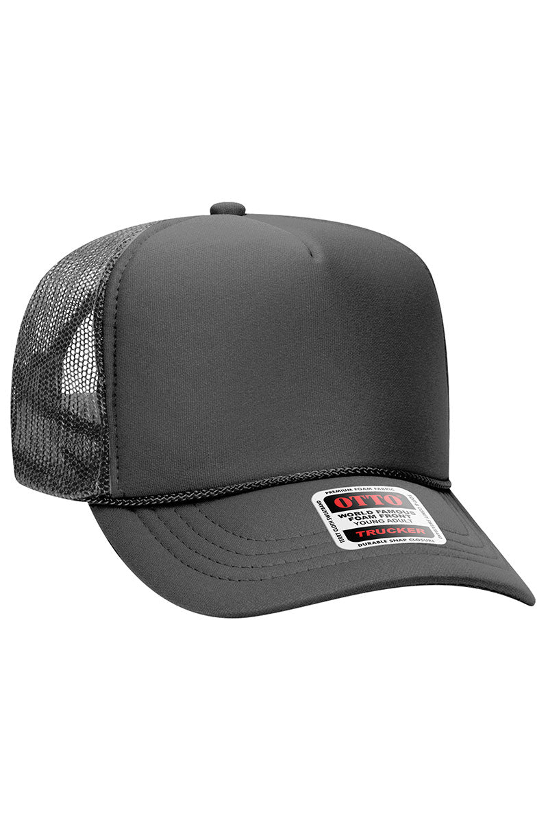 Charcoal Gray Foam Front High Crown Trucker Hat - Wholesale Accessory Market