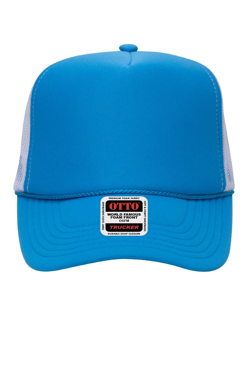 OTTO Neon Blue and White Foam Front High Crown Back Split Color Trucker Hat - Wholesale Accessory Market