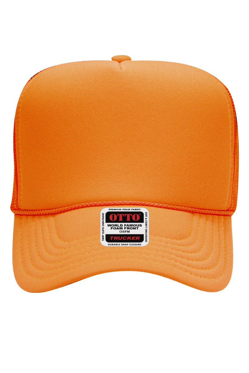 OTTO Neon Orange Foam Front High Crown Trucker Hat - Wholesale Accessory Market