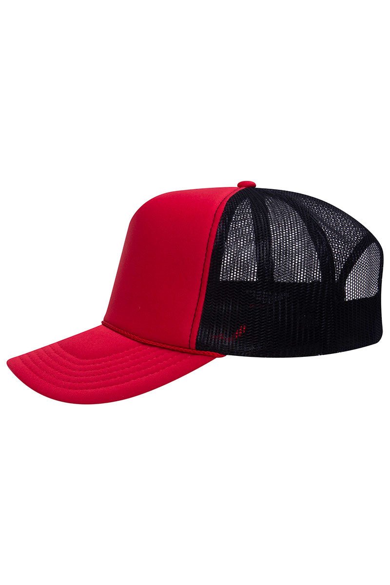 OTTO Red and Black Foam Front High Crown Back Split Color Trucker Hat - Wholesale Accessory Market