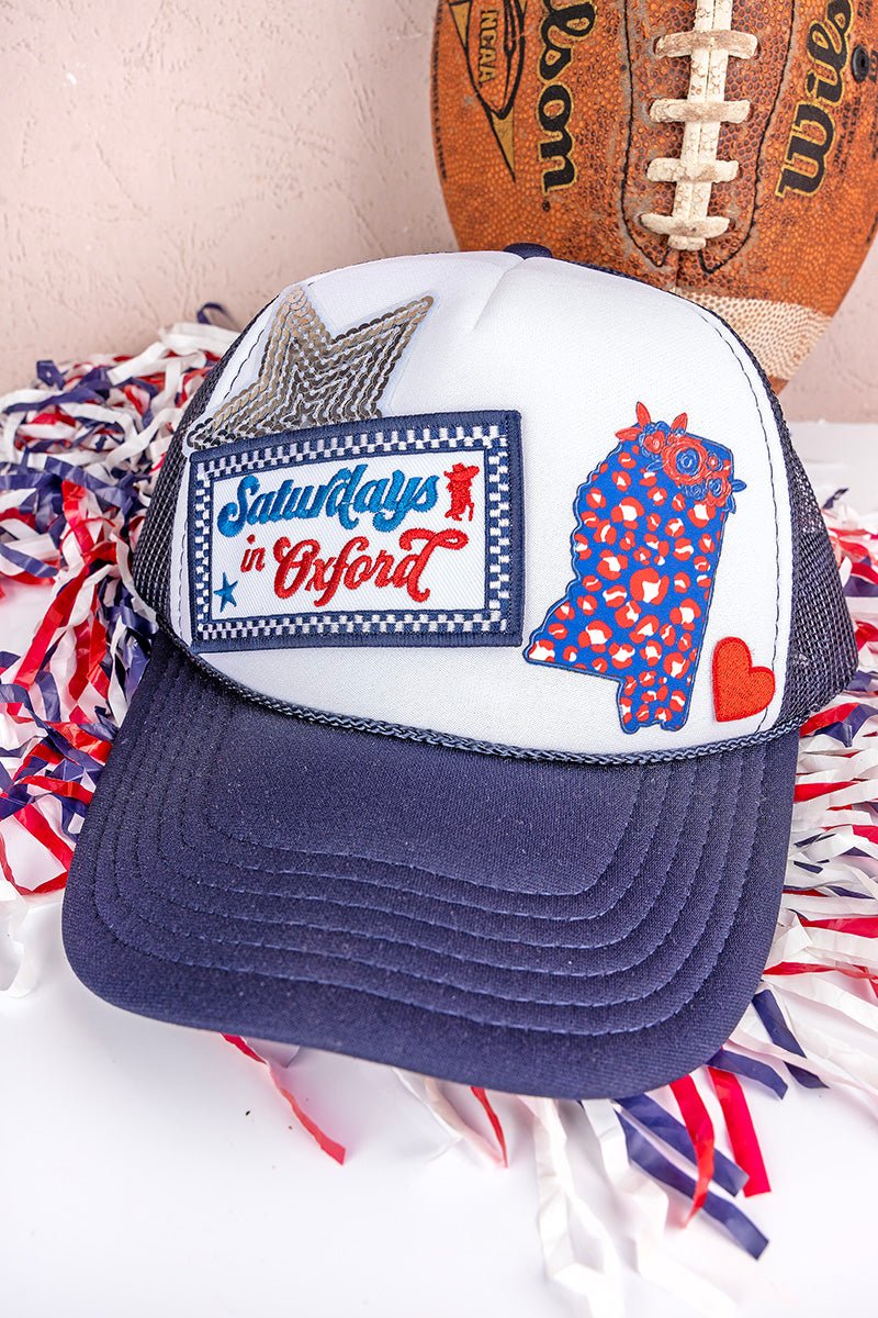 Saturdays In Oxford Navy and White Mid Profile Trucker Hat - Wholesale Accessory Market