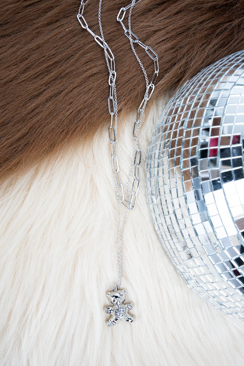 Crystal Avenue Bear Hug Crystal Silvertone Double Necklace - Wholesale Accessory Market