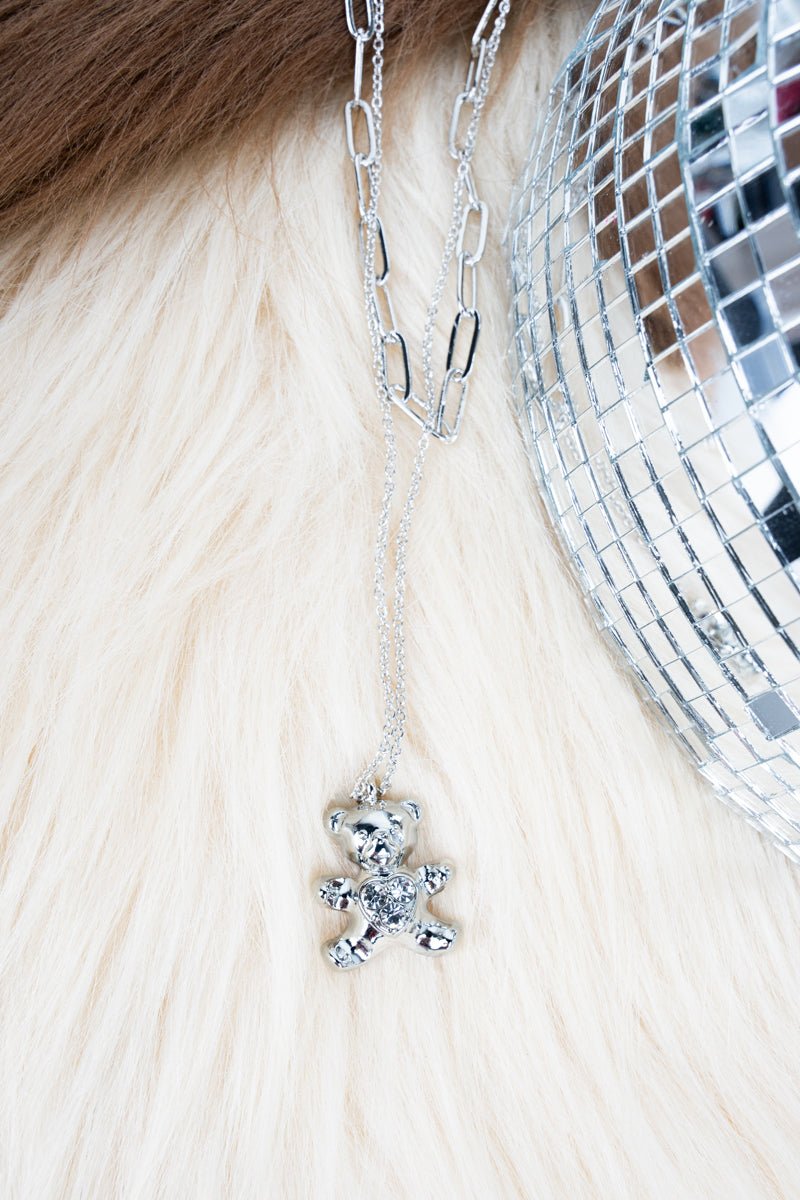 Crystal Avenue Bear Hug Crystal Silvertone Double Necklace - Wholesale Accessory Market