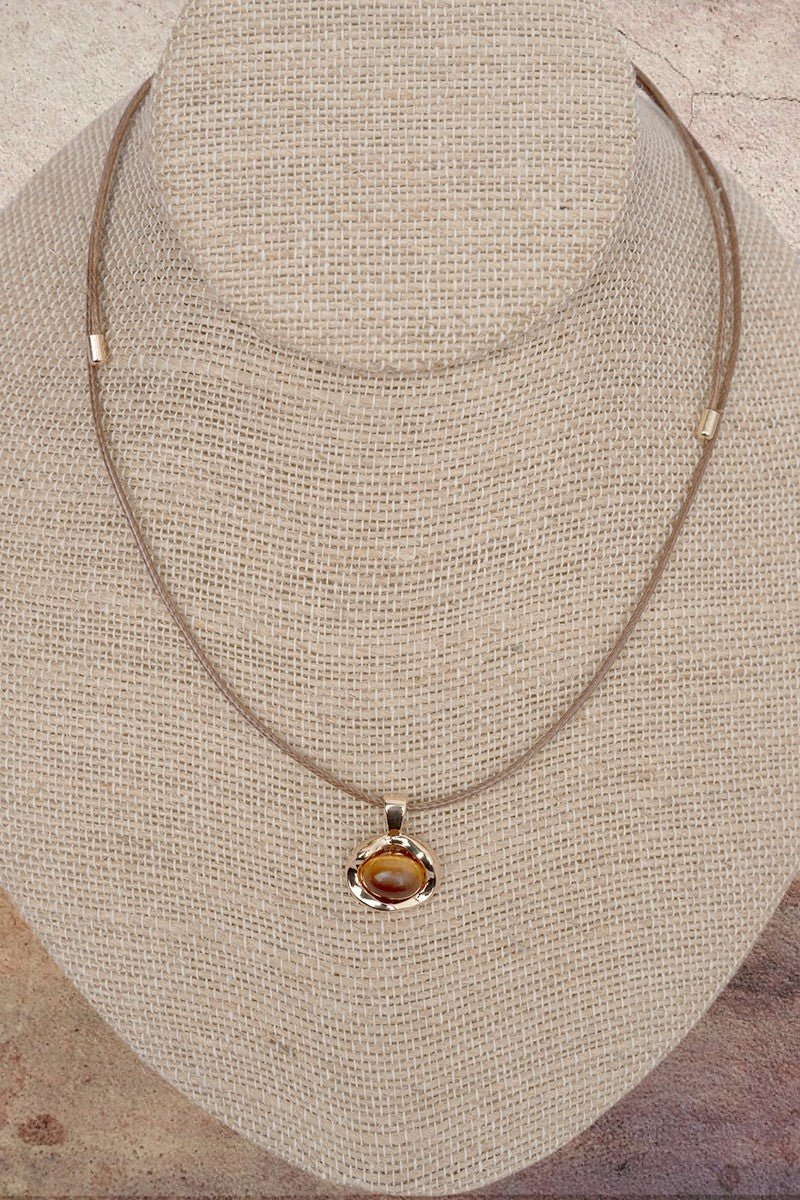 Crystal Avenue Catch Your Eye Brown & Goldtone Cord Necklace - Wholesale Accessory Market