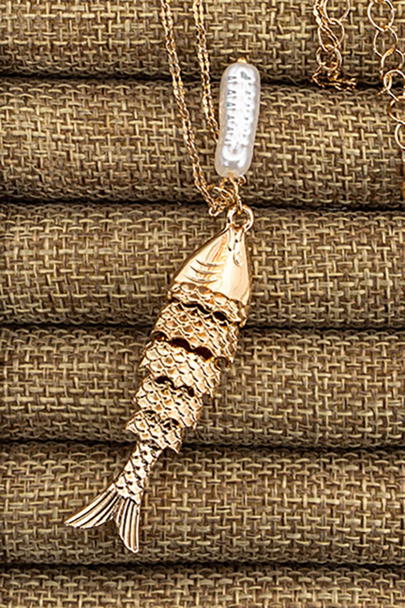 Crystal Avenue Keep Swimming Goldtone Fish Necklace - Wholesale Accessory Market