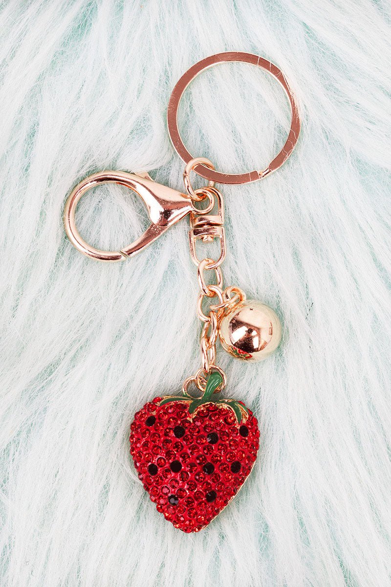 Crystal Avenue Strawberry Crystal Goldtone Keychain - Wholesale Accessory Market