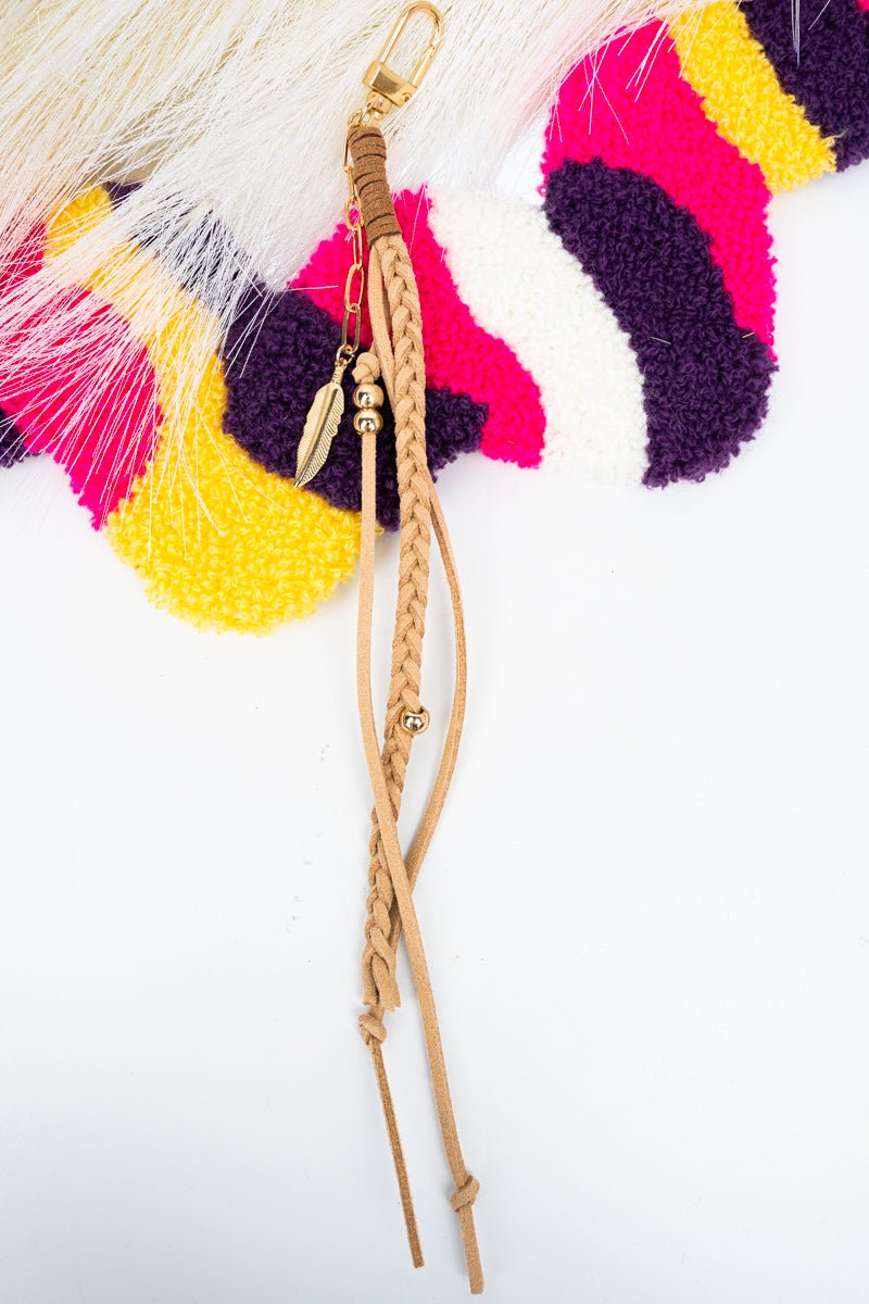 Crystal Avenue Brown Flights of Fancy Faux Suede Bag Charm - Wholesale Accessory Market