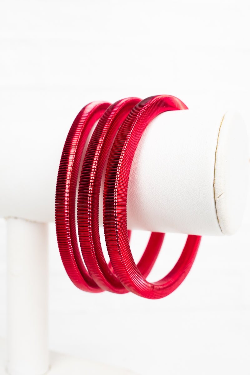 Crystal Avenue Red Metal Melody Bracelet Set - Wholesale Accessory Market