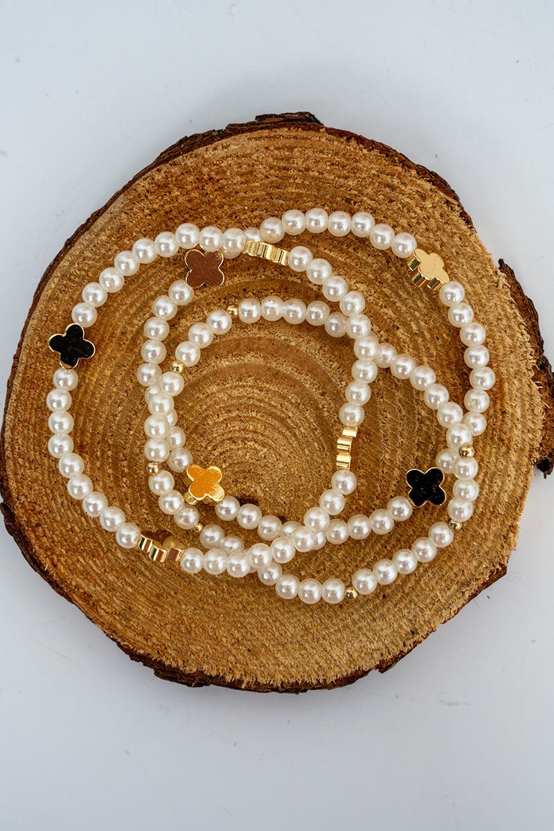 Crystal Avenue Waypoint Clover Pearl Beaded Bracelet Set - Wholesale Accessory Market