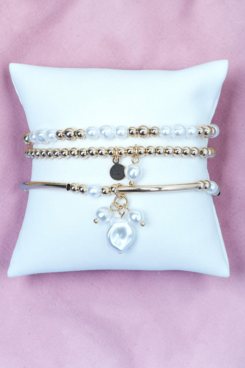 Crystal Avenue Park Place Pearls Goldtone Bracelet Set - Wholesale Accessory Market