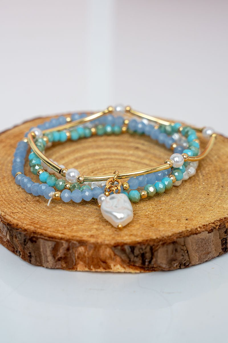 Crystal Avenue Light Blue Boardwalk Beads Bracelet Set - Wholesale Accessory Market