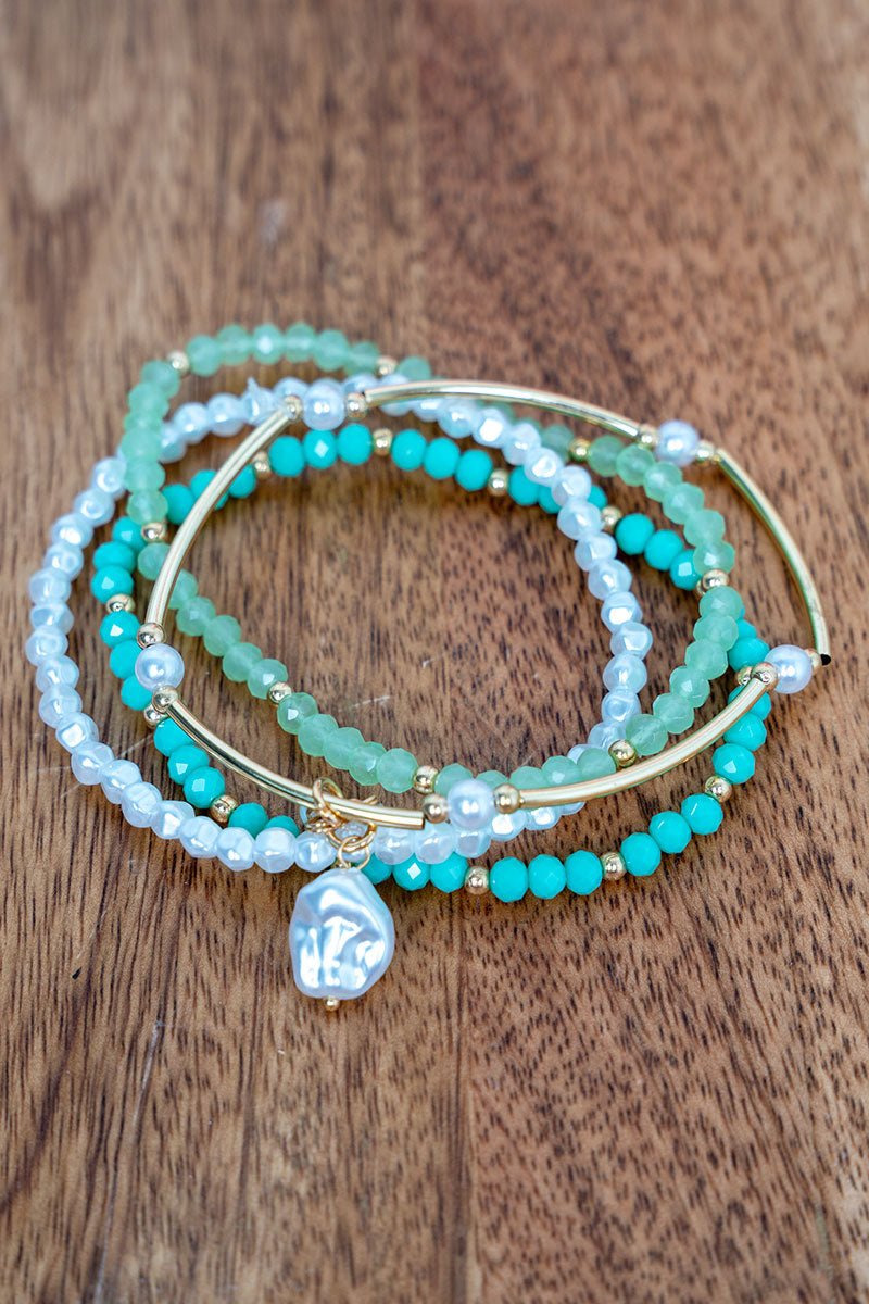 Crystal Avenue Mint Boardwalk Beads Bracelet Set - Wholesale Accessory Market