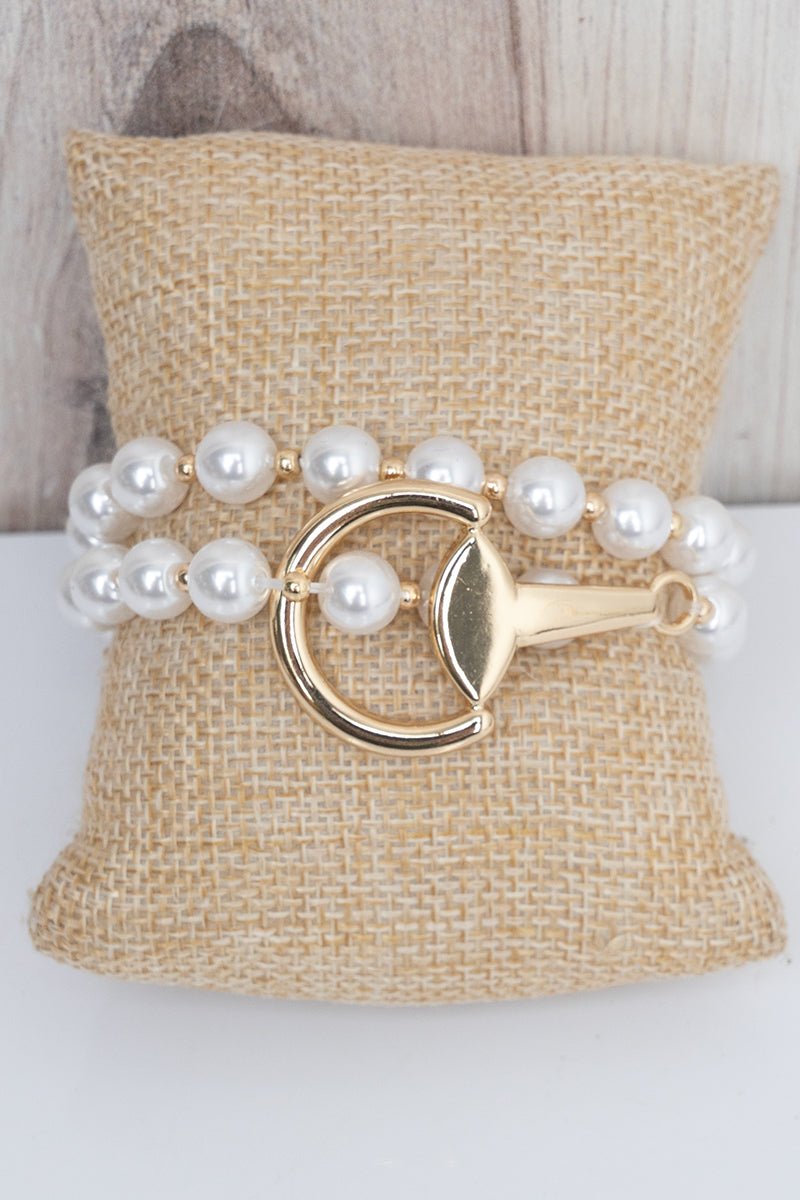 Crystal Avenue Threaded Tack Goldtone & Pearl Wrap Bracelet - Wholesale Accessory Market